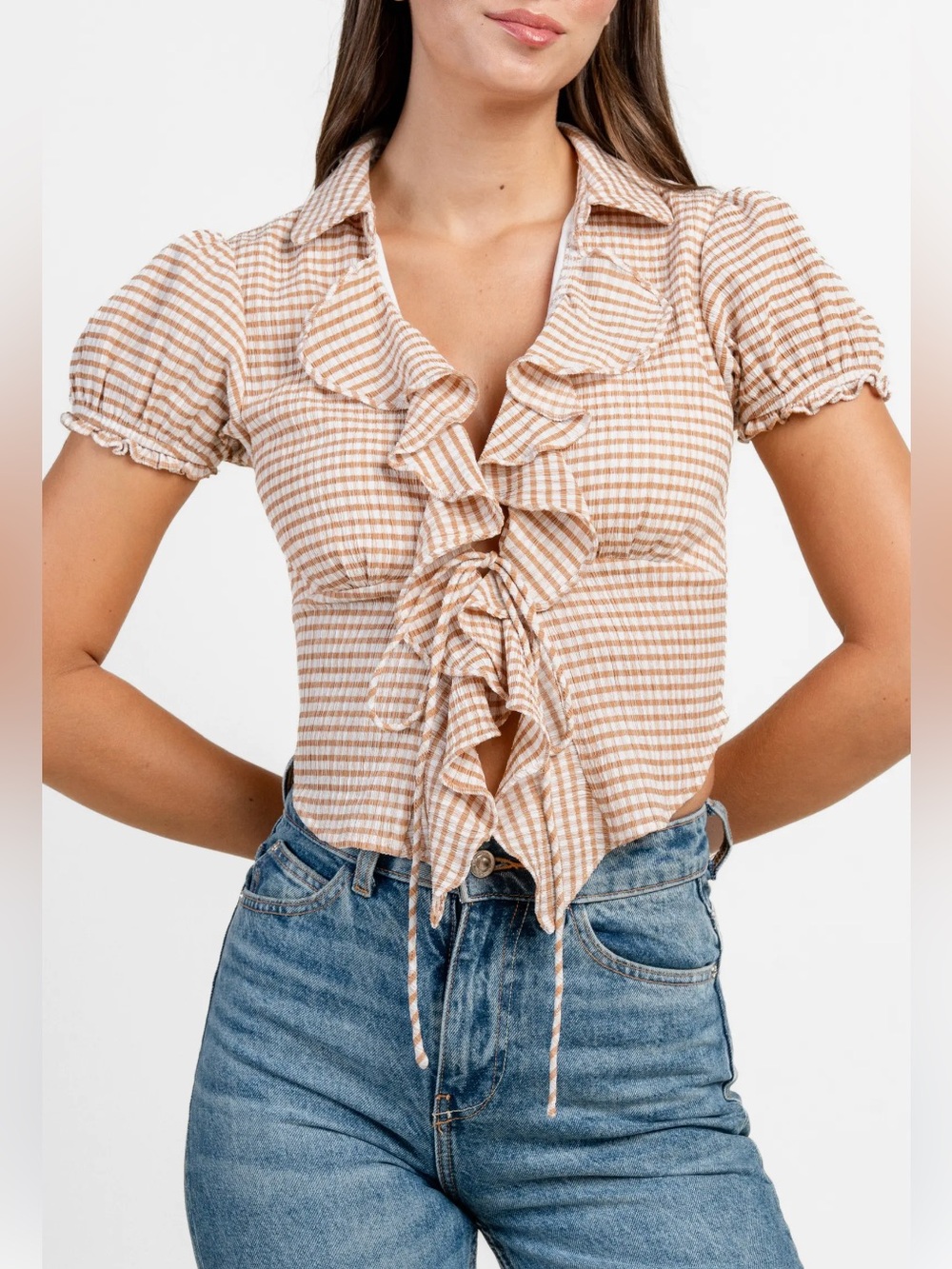 Beivy Textured Gingham Top
